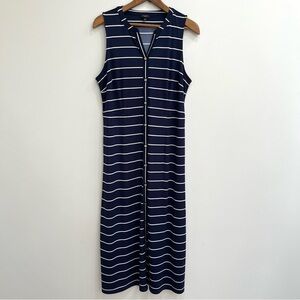 TALBOTS BUTTON-FRONT BLUE WHITE STRIPE JERSEY MAXI SLEEVELESS DRESS XL PETITE
